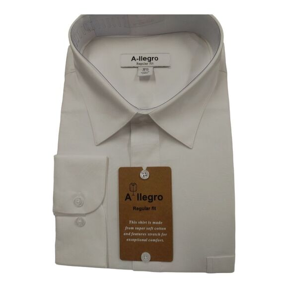 MEN'S ALLEGRO SPREAD COLLAR REG FIT WHITE DRESS SHIRT  CONVERTIBLE CUFFS RS100. - Picture 4 of 4